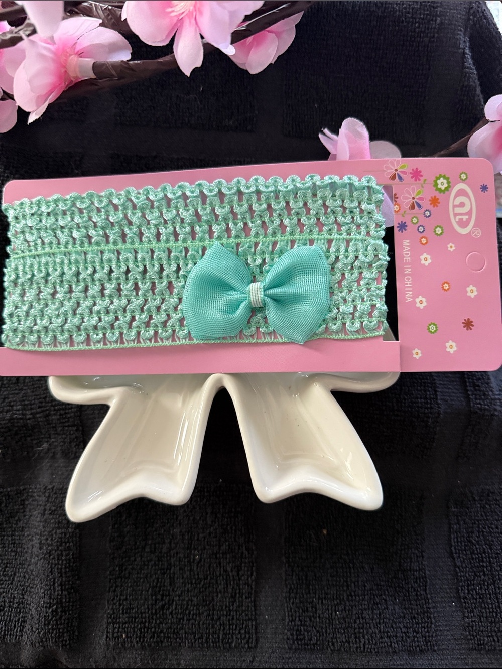 Mint Green Crochet Bow Headband for Kids